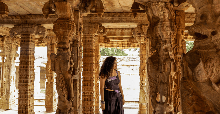 traveller in an ancient temple